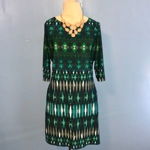 Multi color 3/4 sleeve jersey dress size 14